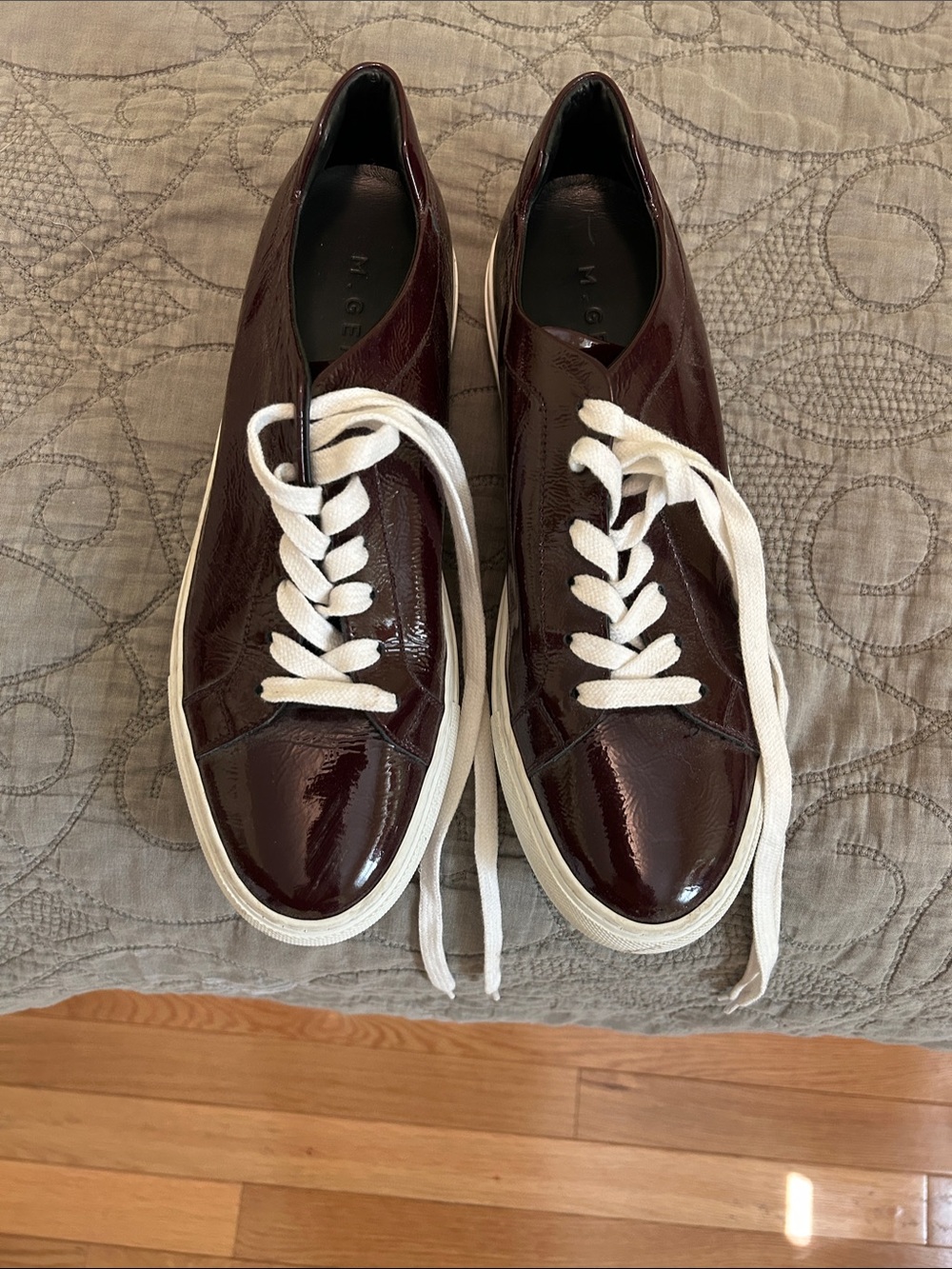 Women’s M Gemi Palestra Due Burgundy Patent Leather Sneakers with White Laces